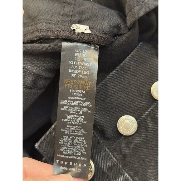 Topshop Womens Dad Jeans Sz 28 Black Mid Rise Straight Leg Distressed Button Fly - Picture 7 of 11